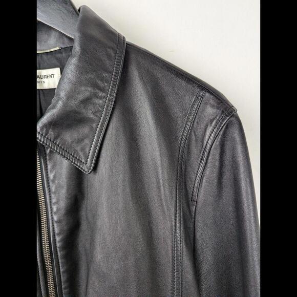 [SOLD] SAINT LAURENT PARIS Sz IT 52 US 42 L Black Leather Bomber Jacket SS2020 - Picture 4 of 14